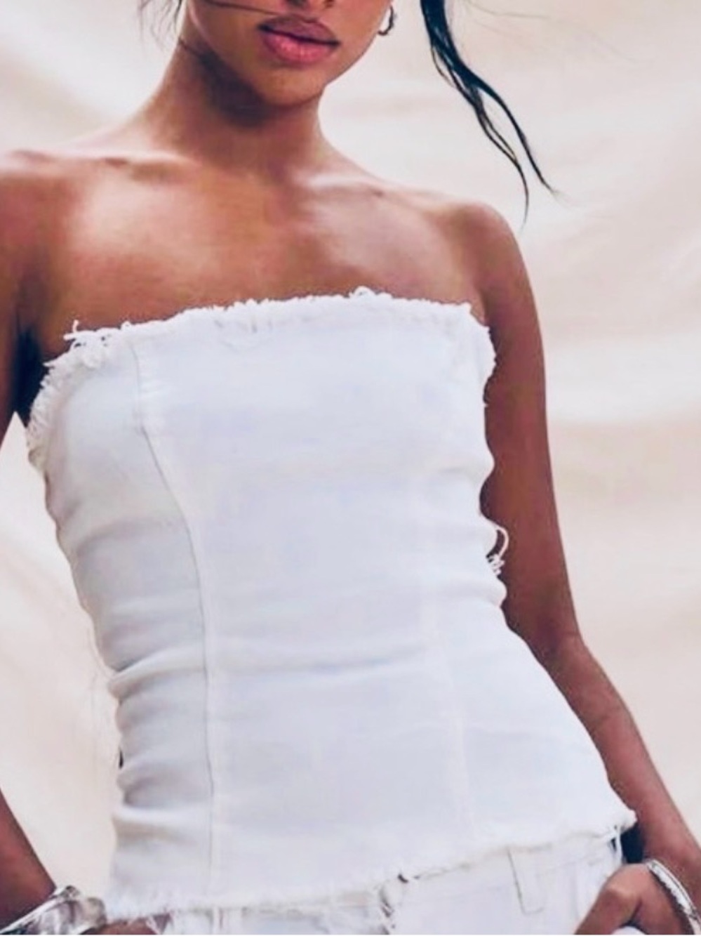 ASOS White Strapless Frayed-Trim Tube Top